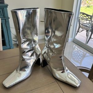 Zara Silver High Boots Size EU 37 / US 6